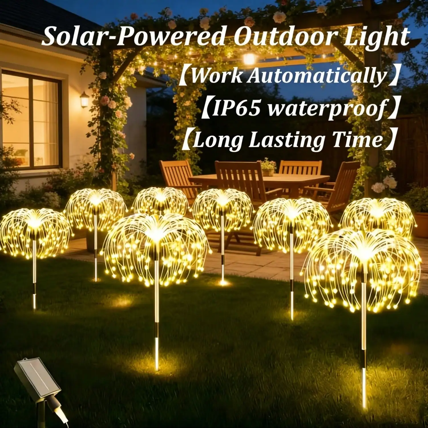 Set of 8 Solar-Powered LED Firework Garden Lights, 8 Lighting Modes, IP65 Rated, Ideal for Patios, Sidewalks, Camping, Parties, Weddings, Halloween, And Gatherings | Spectacular Display Lights | Durable Solar Lights | Summer Decoration