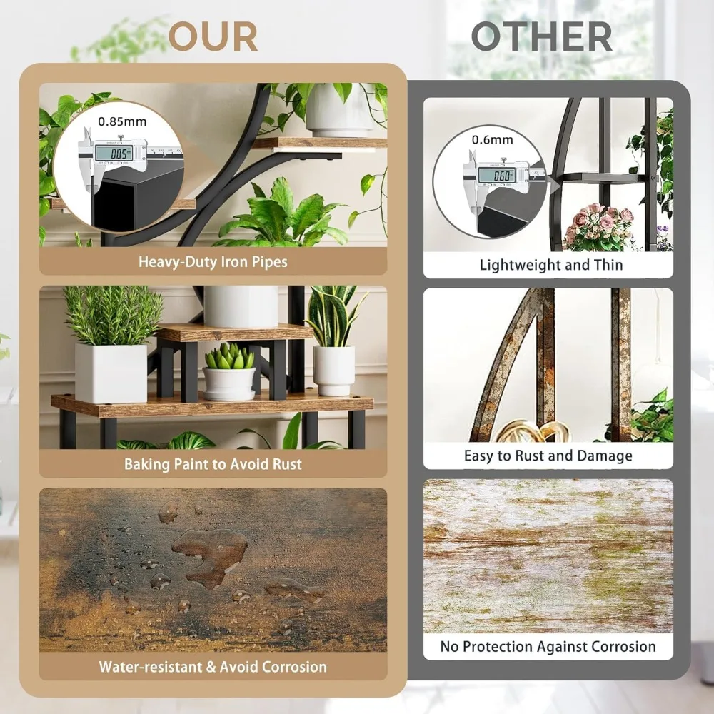 Suporte para plantas interno com luz de cultivo - Prateleira alta para plantas internas de 2 pacotes, suporte para plantas de 62", prateleiras múltiplas grandes de 8 camadas