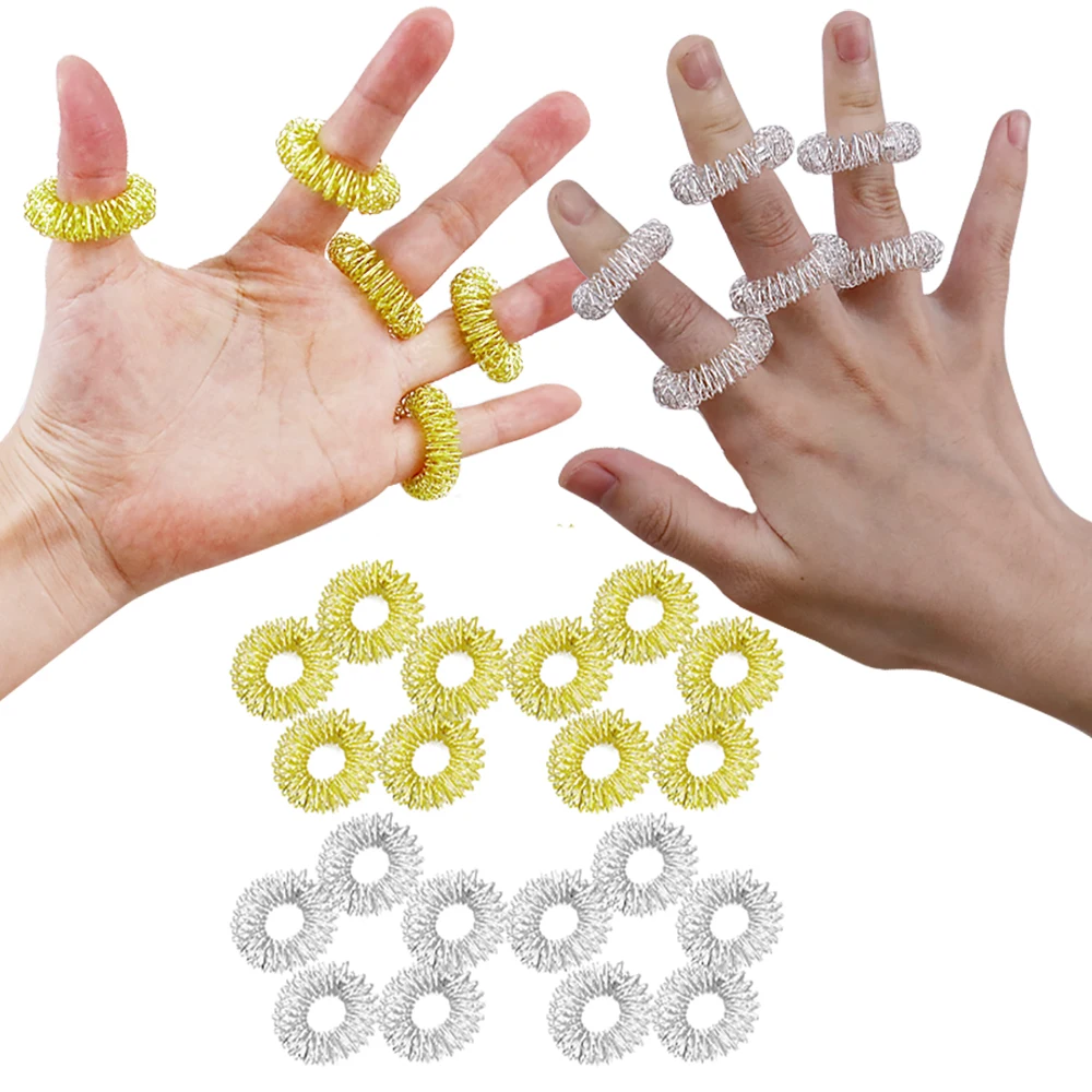 10/20P Stainless Steel Massage Hand Ring Acupuncture Ring Finger Stress Relief Relax Rings Spiky Sensory Reducer Massager