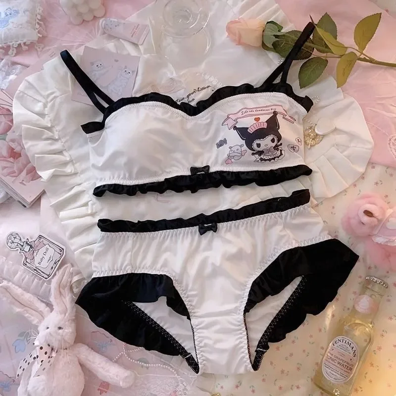 

Kawaii Hello Kitty Underwear Anime Sanrio Kuromi Cinnamoroll Cute Girl Sexy Comfortable Elasticity Gather Together Bra Suit