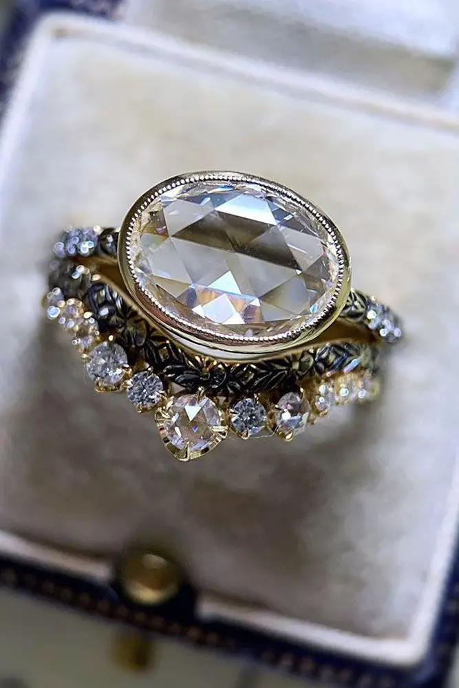 

Золотое кольцо с овальным цирконом и инкрустацией, для женщин, модное ювелирное украшение с бриллиантами, из сплава, с гравировкой