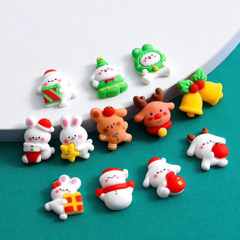 

100pcs Kawaii Cartoon Animal Christmas Flat Back Resin Crafts Fit Phone Deco DIY Headwear Accessories Scrapbook Embellishments