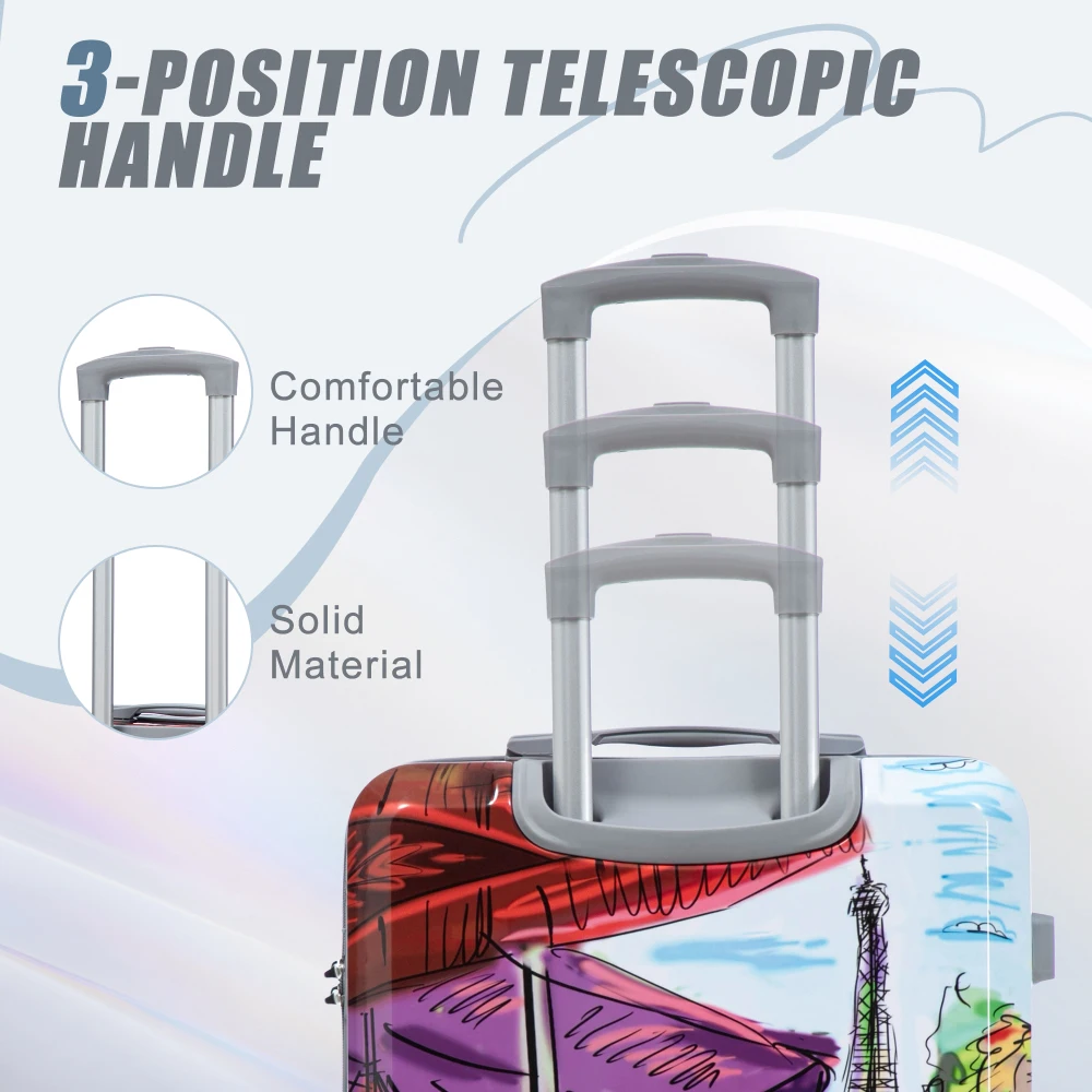 20"/24"/28" 3 Stück/Set im PC-Spinnerradgepäck, Handgepäck, mit bedrucktem Muster und Zahlenschloss