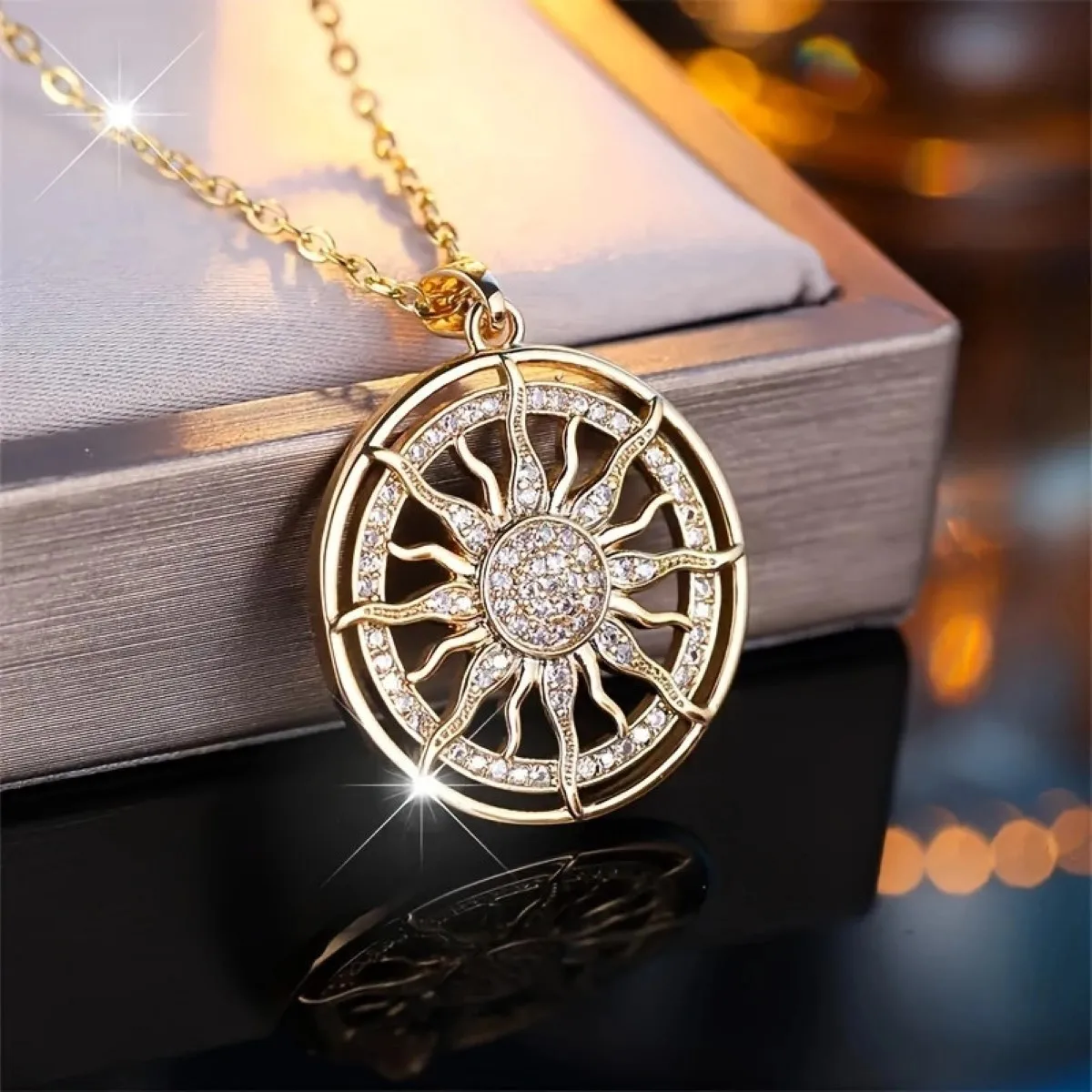 Exquisite Fashionable Cubic Zirconia Bohemian Style Sun Pendant Necklace Suitable for Women's Daily Wear Perfect Birthday Gift