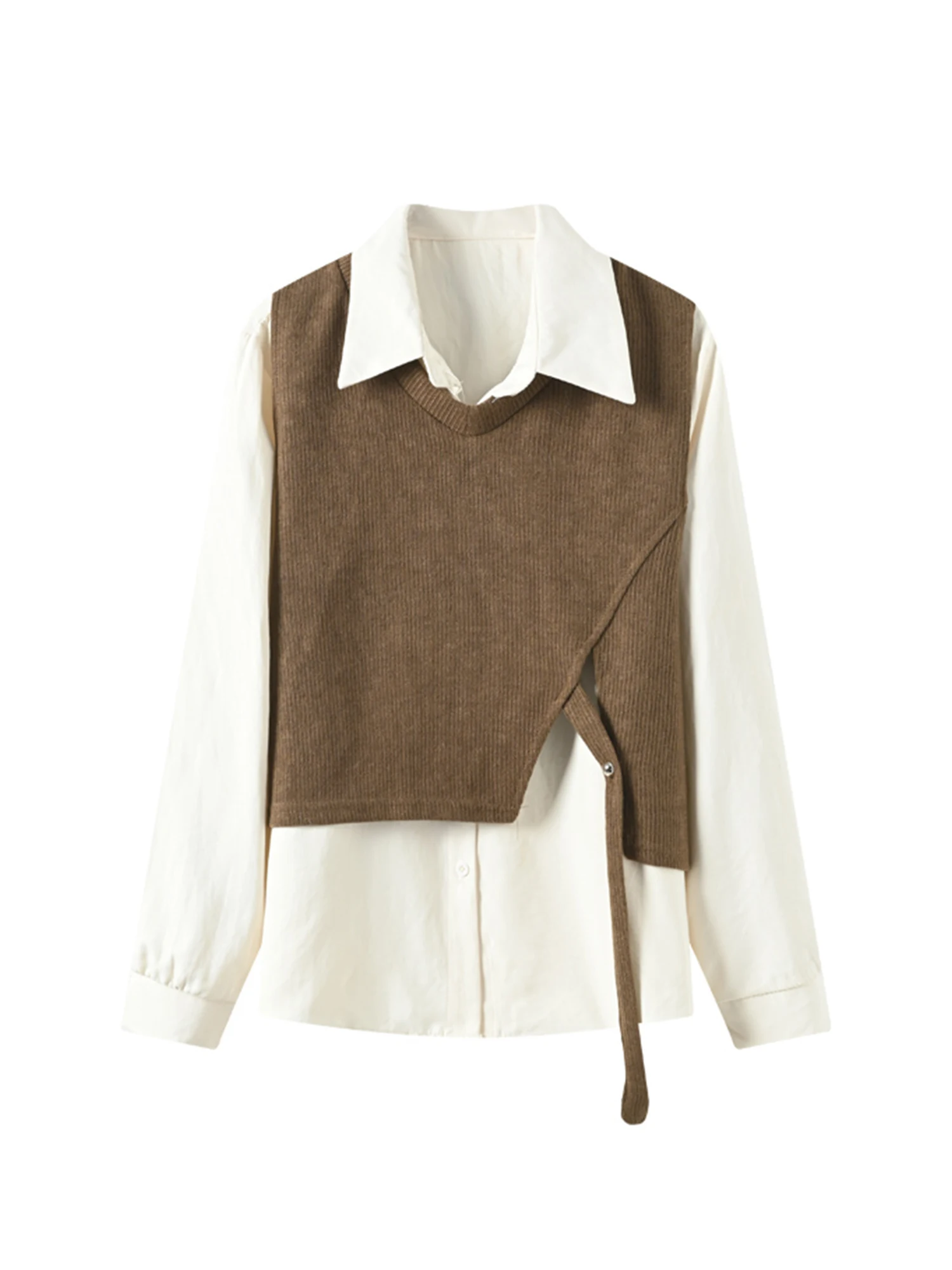 เสื้อโปโลคอปกสีน้ำตาลสำหรับผู้หญิง สไตล์วินเทจยุค 90s และ 2000s แขนยาวทรงโอเวอร์ไซส์ เสื้อผ้าผู้หญิง ฤดูใบไม้ผลิ ฤดูใบไม้ร่วง 2025