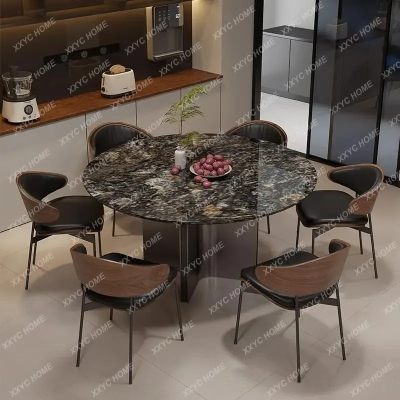 XX natural platinum diamond luxury stone dining table household round table light luxury high-end dining table