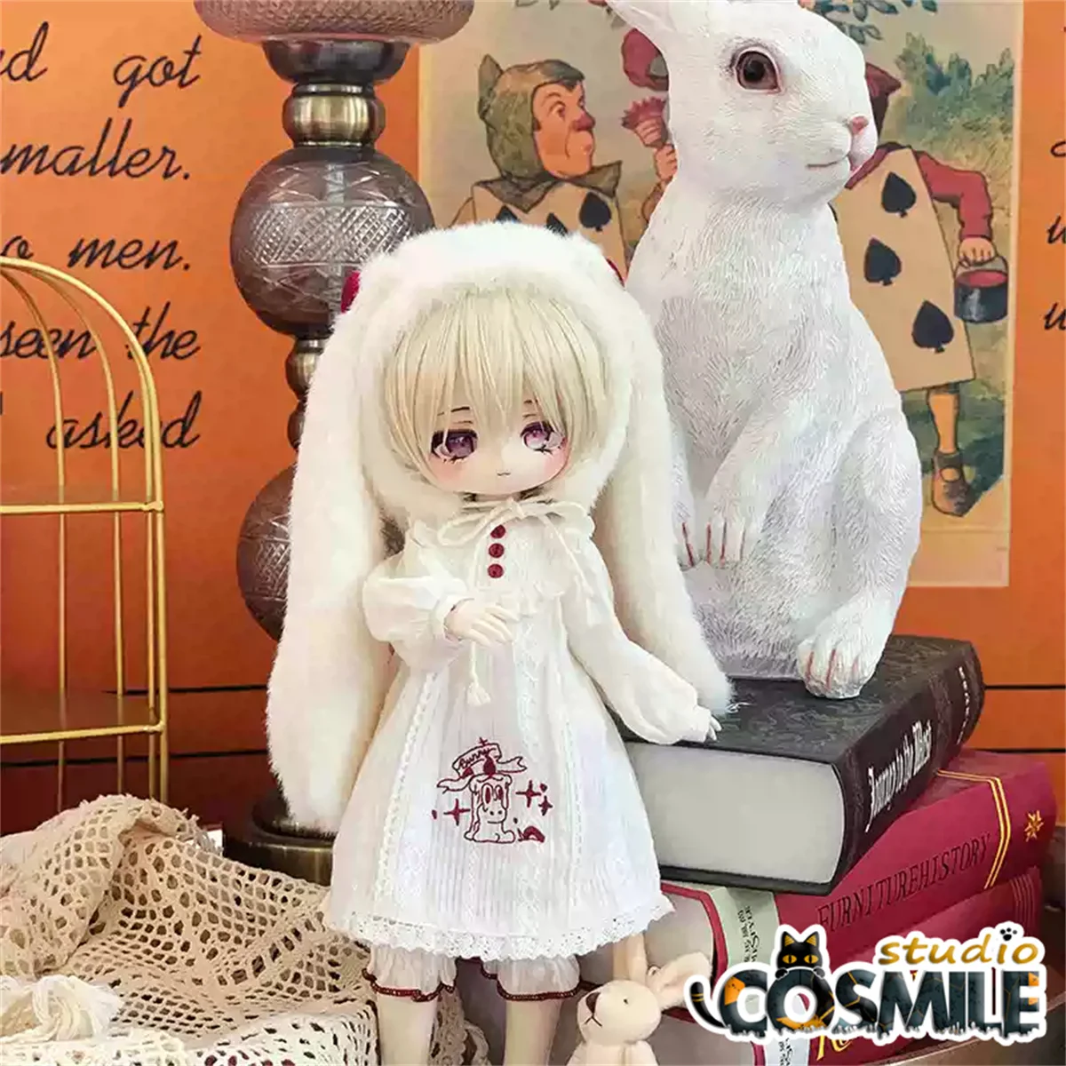 Conejos japoneses de orejas caídas, bonito pijama blanco, sombrero, vestido, falda, disfraz, tamaño 1/6, accesorios para muñecas BJD, ropa para muñecas DJ Sep
