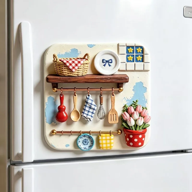 Cute 3D Embossed Resin Fridge Magnet Mini Kitchen Tulip Decor Strong Magnetic Refrigerator Ornament Housewarming Gift