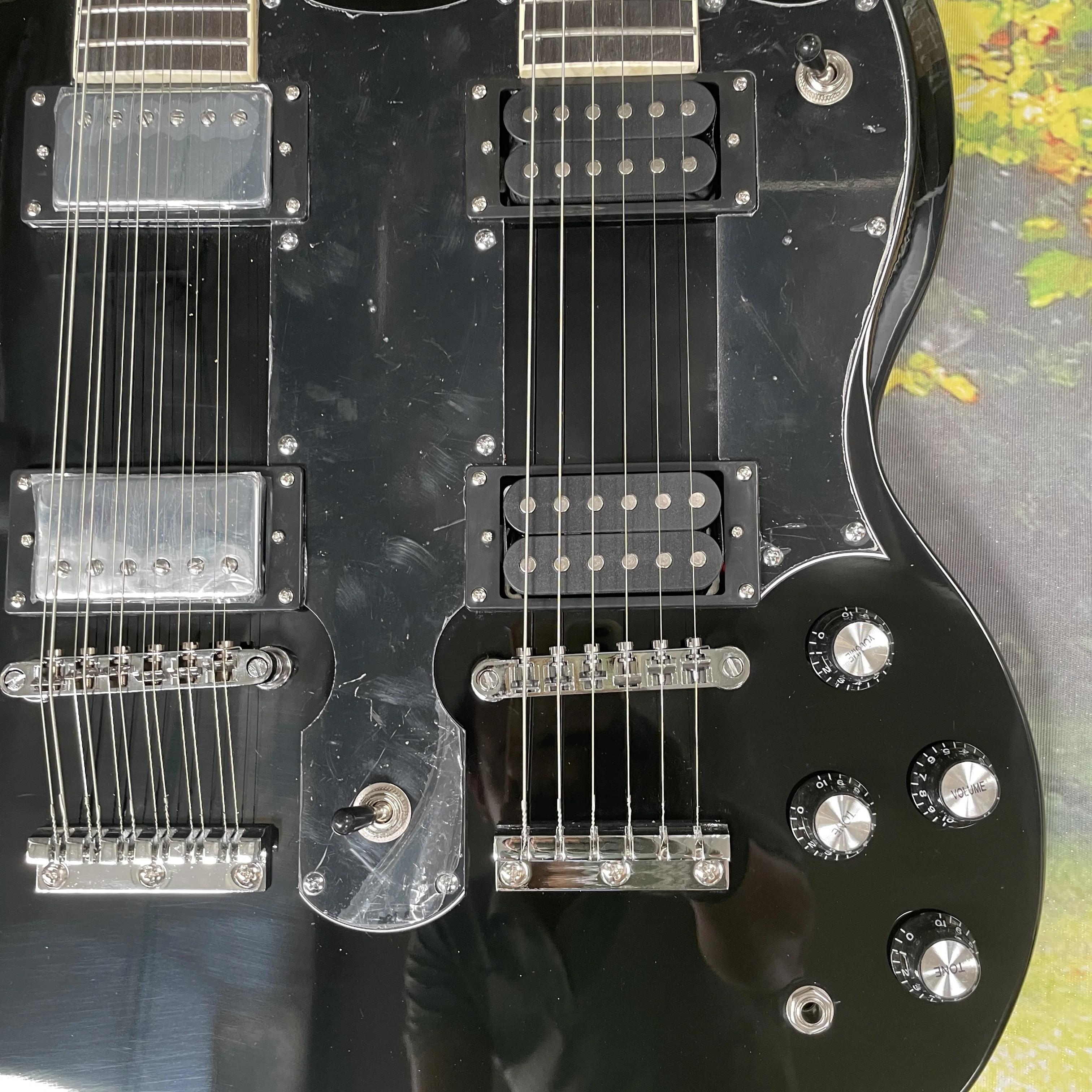 12+6 double-head electric guitar, high-gain pickup black SG model guitars, electric guitar for rock band performance guitarra