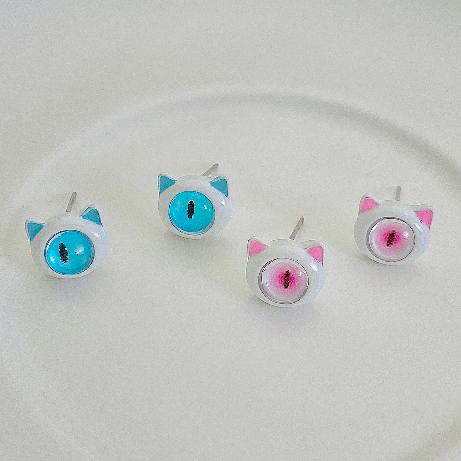New Silver Needle Cartoon Cute Little Monster Cat Eye Stone Earrings Niche Design Sense Of Childish New Wave Earrings