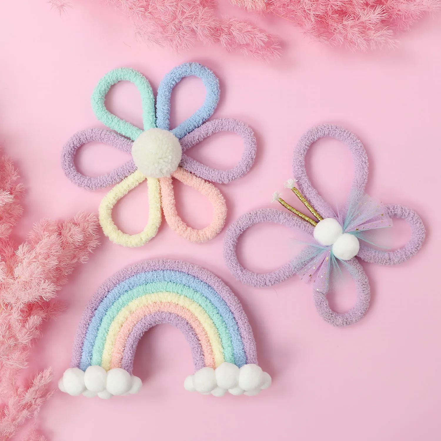 Nordic Rainbow Daisy Flower  Butterfly Boho Wall Decor for Kids Girls Bedroom Dorm Baby Nursery Room Wall Hanging Birthday Gift