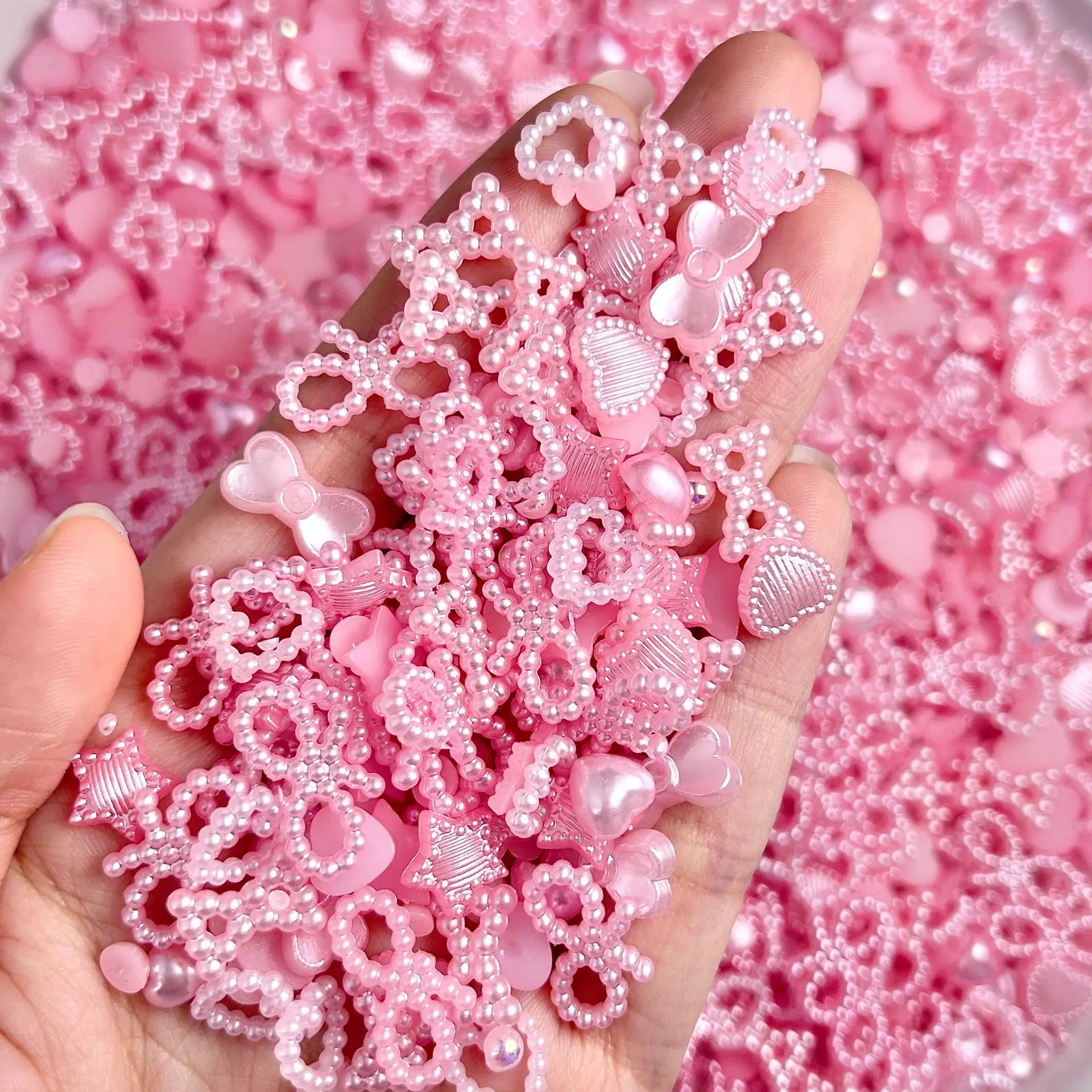 500 Uds. De dijes variados de dibujos animados para uñas, resina 3D, lazo rosa, forma de corazón, parte posterior plana, decoraciones artísticas para uñas, accesorios para decoración de uñas DIY