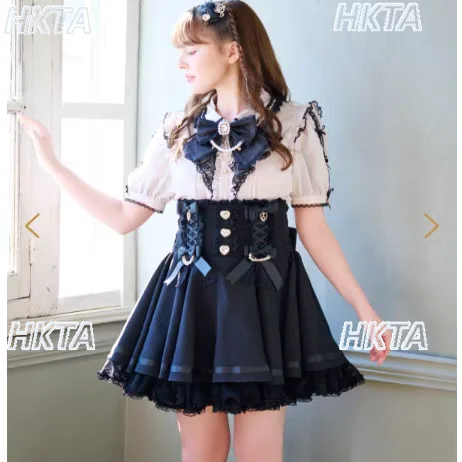 2025 otoño nuevo estilo japonés dulce lindo encaje Trim arco Falda corta negra para mujeres dulce Hada Linda Lolita chica Liz falda