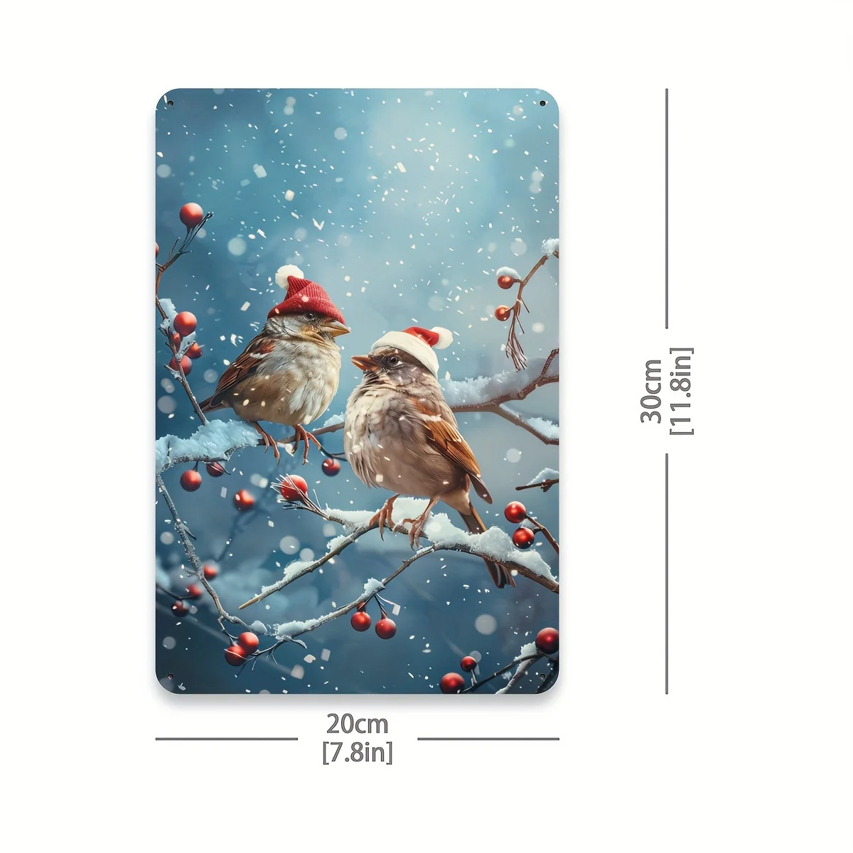 Vintage Metal Tin Sign Featuring Birds, Perfect for Christmas Indoor And Outdoor Decoration. This 8X12 Inch Wall Art Is Suitab