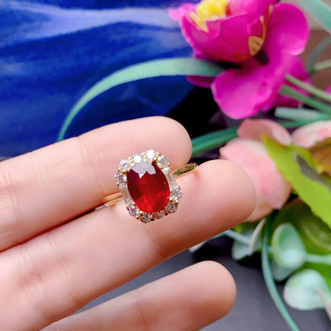 

Explosive Sterling Silver 925 Ladies All Natural Burma newly burned Ruby Ring color Super bright engagement gift Free shipping