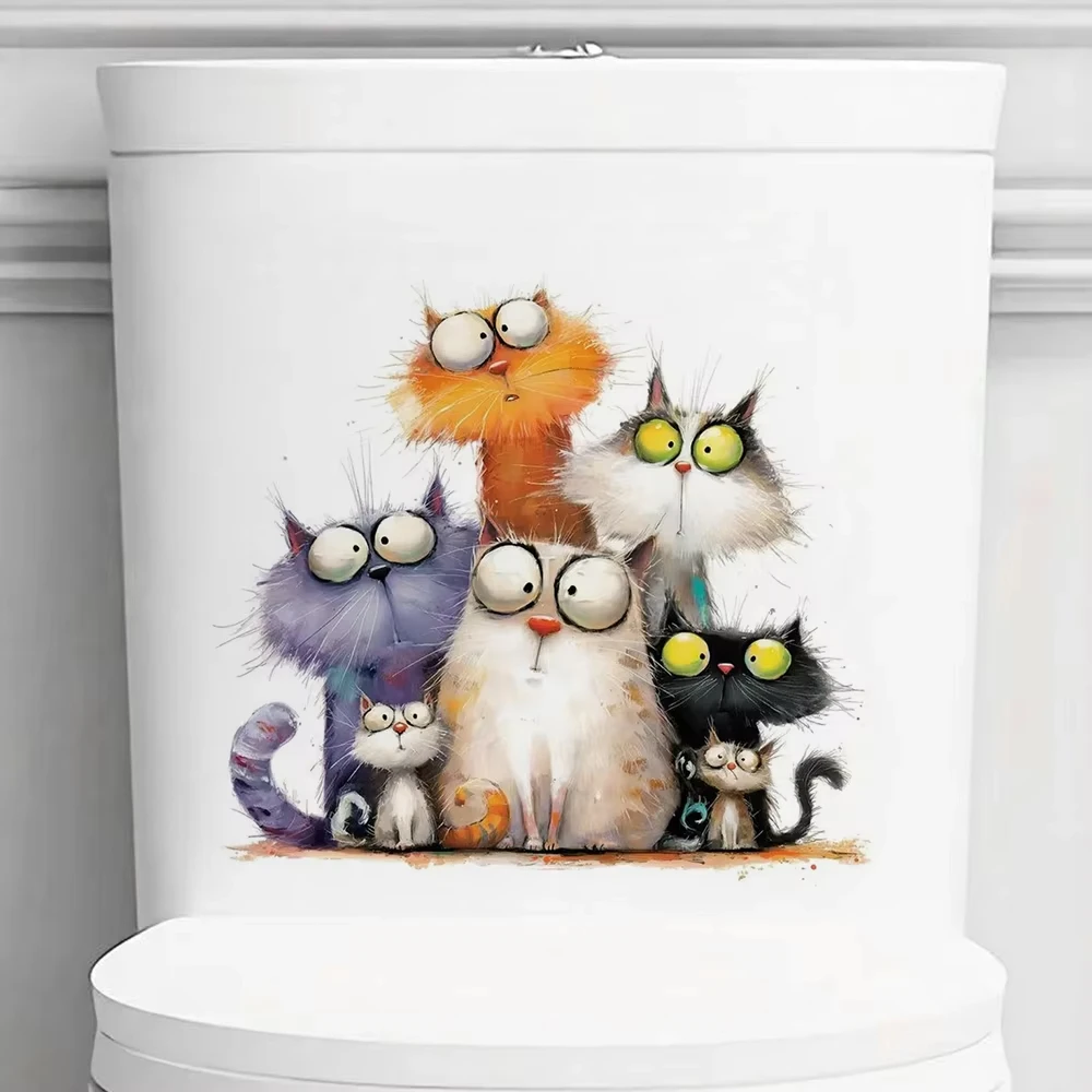 Group Of Quirky Cats Wall Sticker Toilet Lid Stickers, Bedroom Entrance Living Room Porch Home Decora Waterproof Decals S866