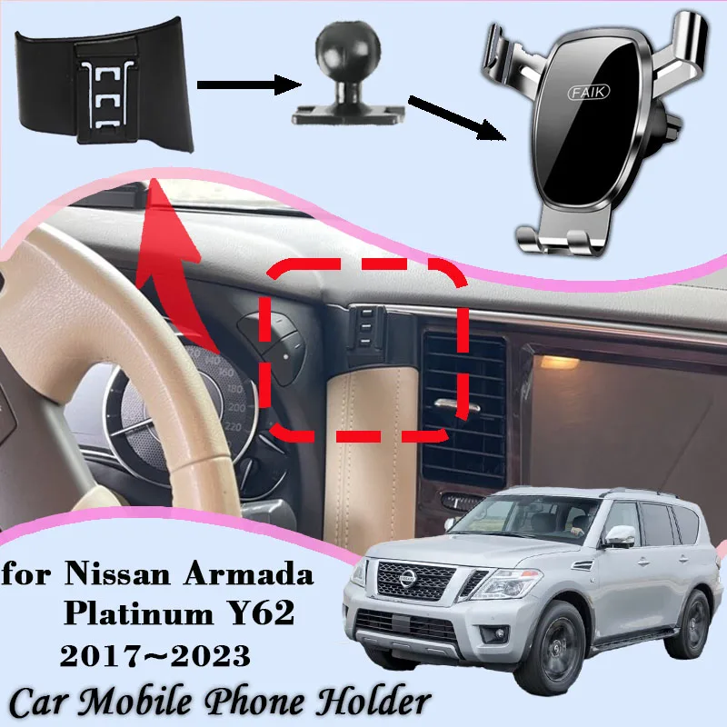 Car Mobile Phone Holder for Nissan Armada Platinum Y62 2017~2023 Air Vent Clip Tray Stand Smartphone Support Mount Accessories