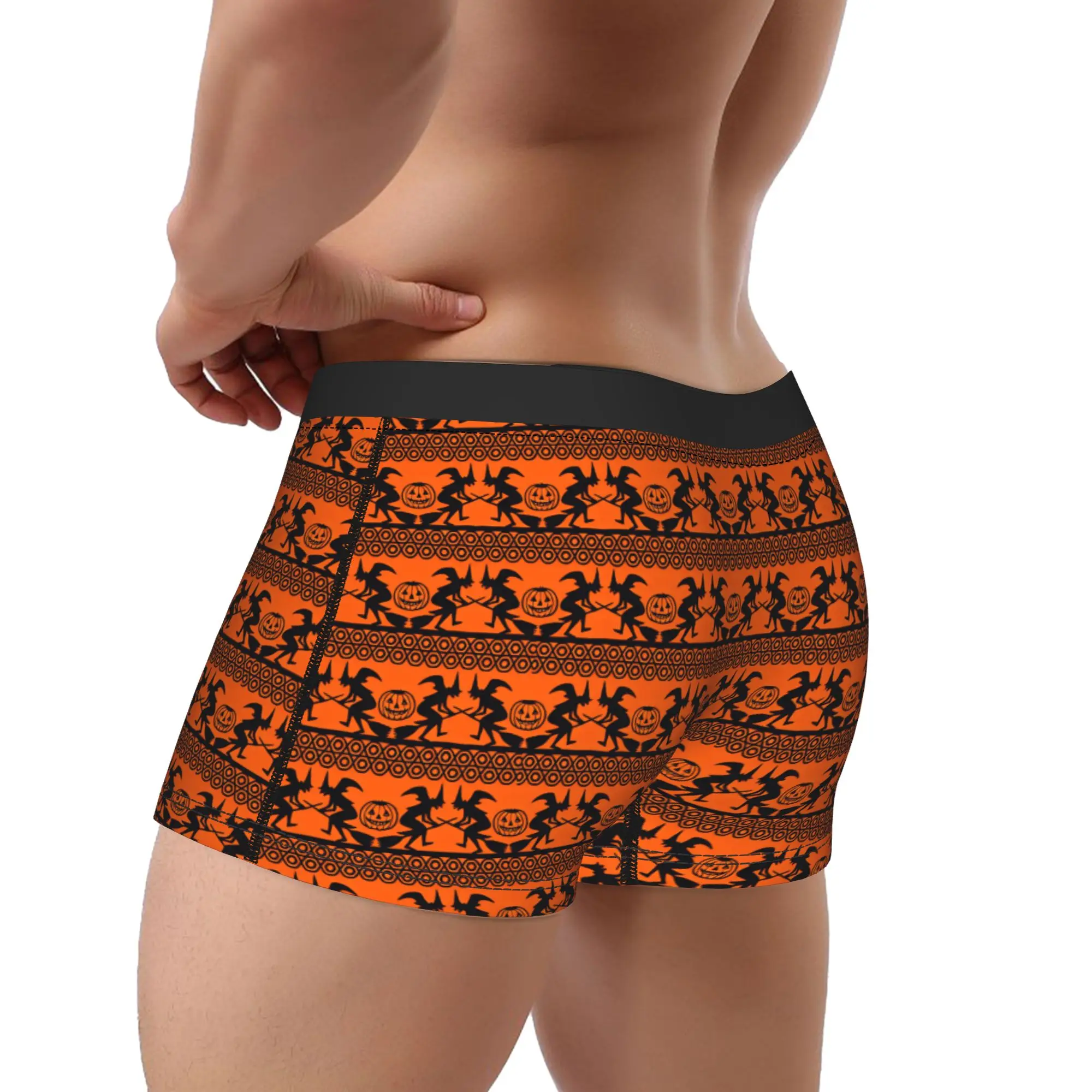 Halloween Witch And Pumpkin Tribal Striped Seamless Pattern Underwear  Comfortable Panties Pattern Boxer Brief Men Boxershorts