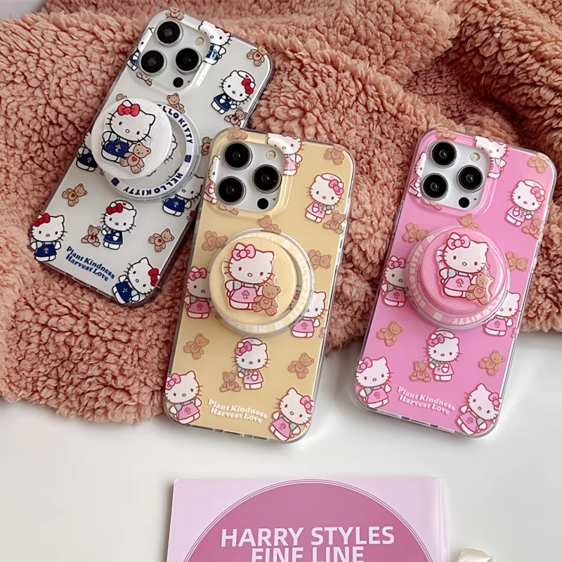 

Чехол для телефона IPhone 16 15 14 17 Pro Max Air Plus 12 13 Mini 16E, корейский Hello Kitty, магнитный беспроводной зарядный кронштейн, твердый чехол
