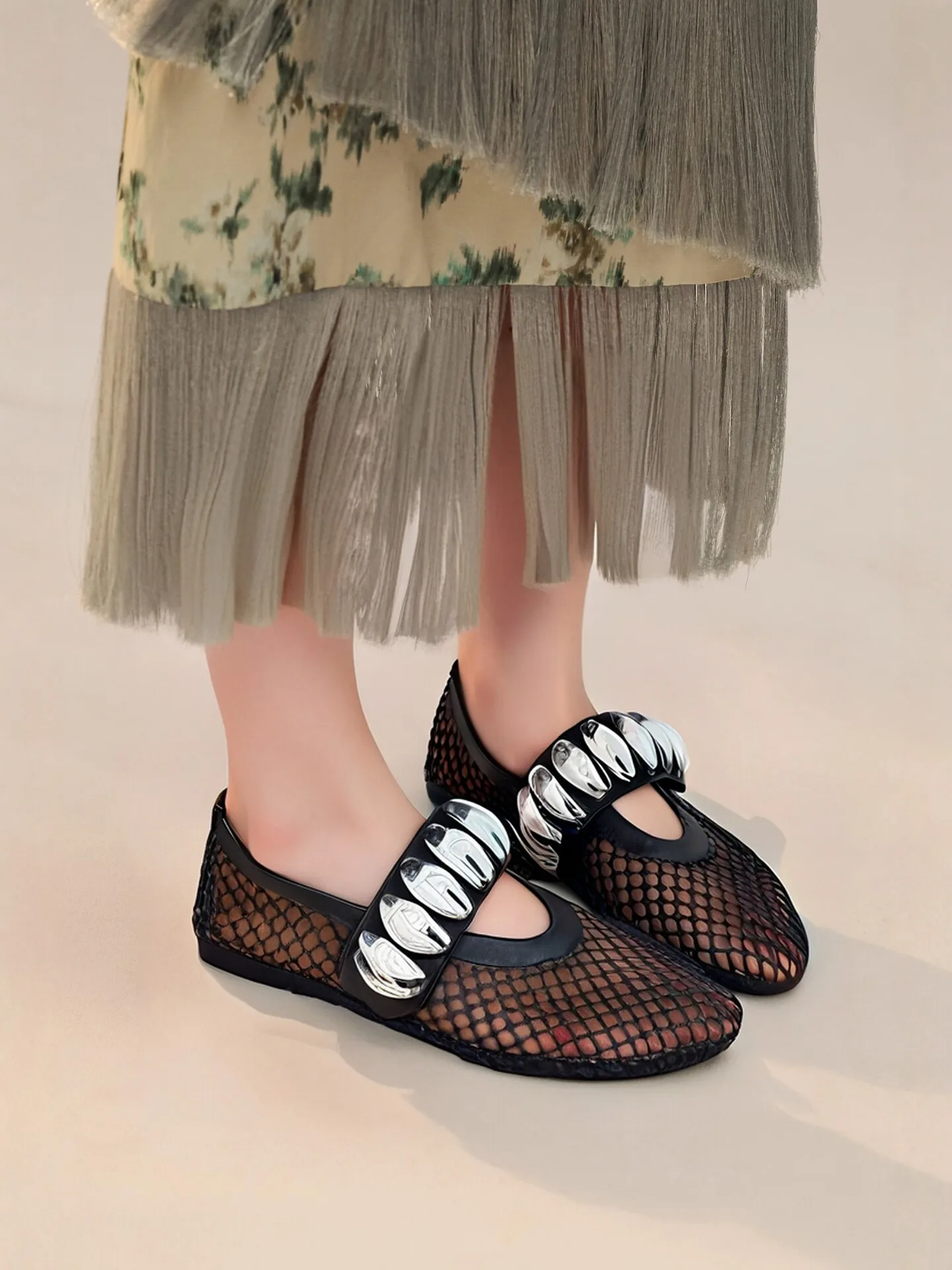 

Mesh Breathable Ballet Flats Women Round Toe Ventilate Shallow Comfy Beach Shoes Female Fashion Designer Mary Jane Shoes