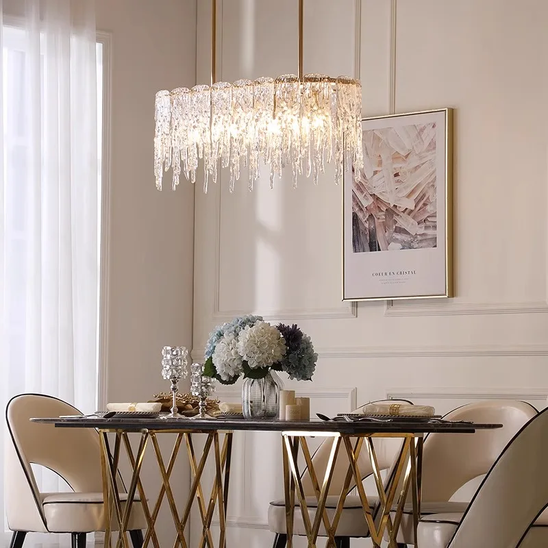 Light Luxury Icicle Fashion All Copper Dining Room Chandelier Simple Modern Bar Lamp Creative Art Rectangular Dining Room Lamp