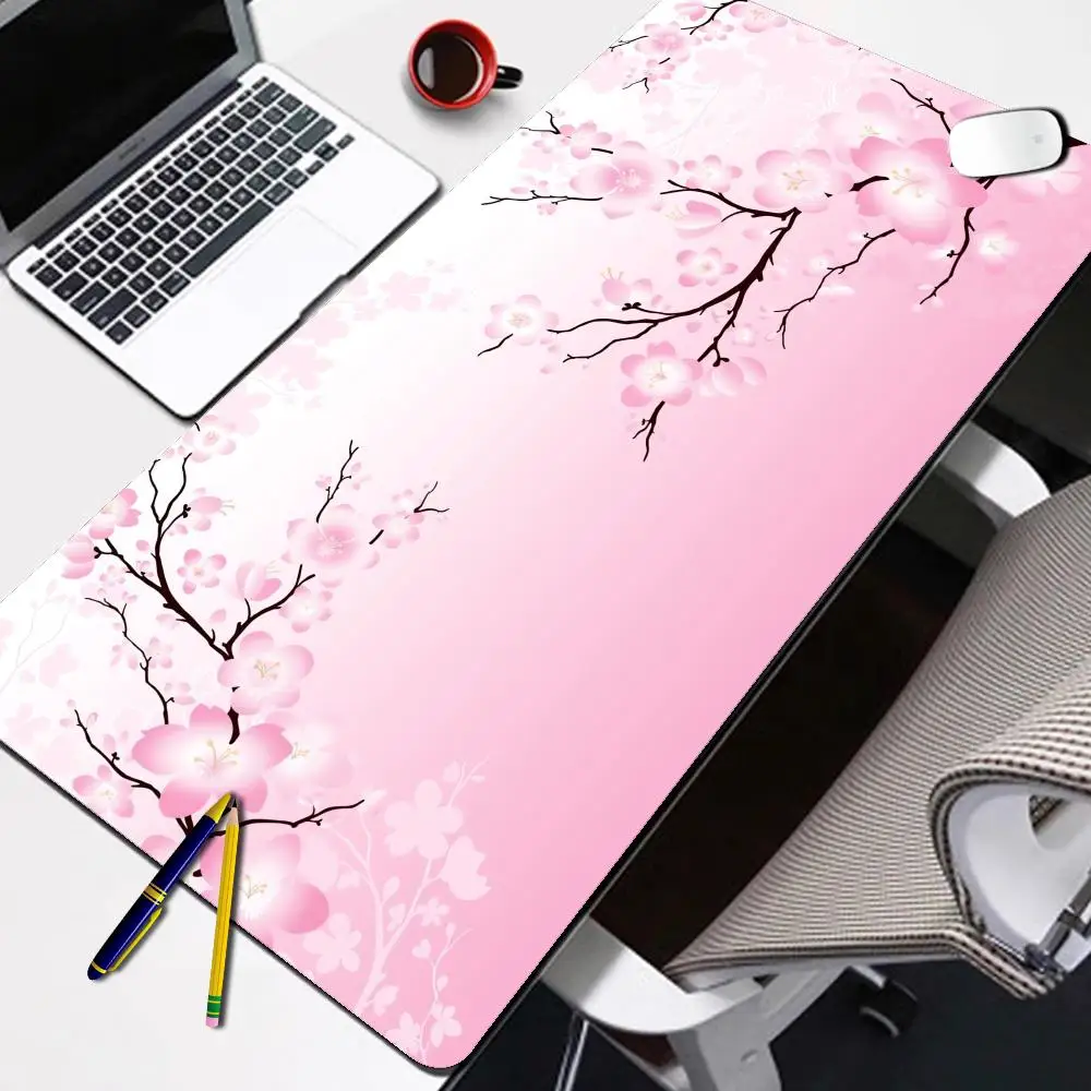 

Pink Cherry Blossoms Speed Locking Edge Large Natural Rubber Mouse Pad Waterproof Game Desk Mousepad Keyboard Mat For Ladies