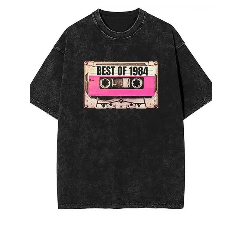 

Retro Cassette Tape T-Shirt, Vintage Best of 1984 Print Tee, Washed Loose Fit Streetwear Top, Unisex Y2K 80s 90s Style