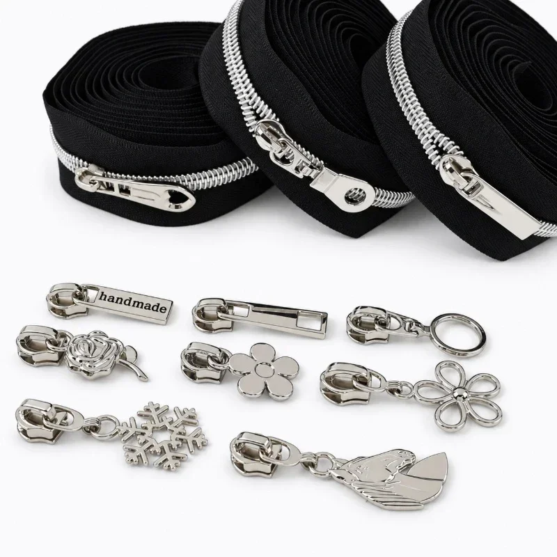 Meetee 2/5/10Pcs 5# Nylon Zippers with Silver Sliders Plastic Zipper Roll for Garment Sewing Bag Repair Zips DIY Accessories