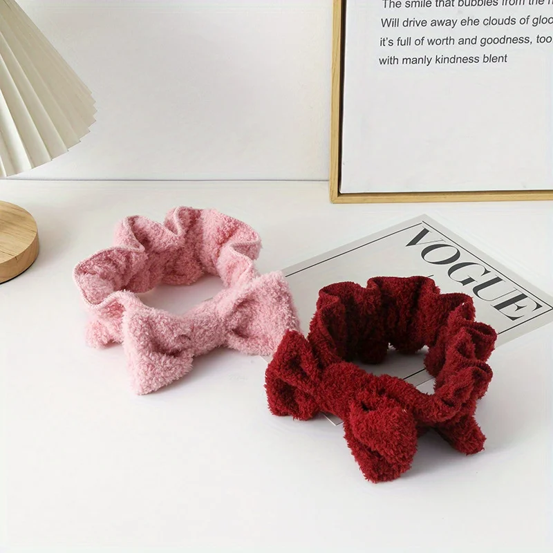 

Winter Warm Headband Plush Soft with Big Bow Non-Slip for Women Facial Care Makeup Washing Comfortable Wear