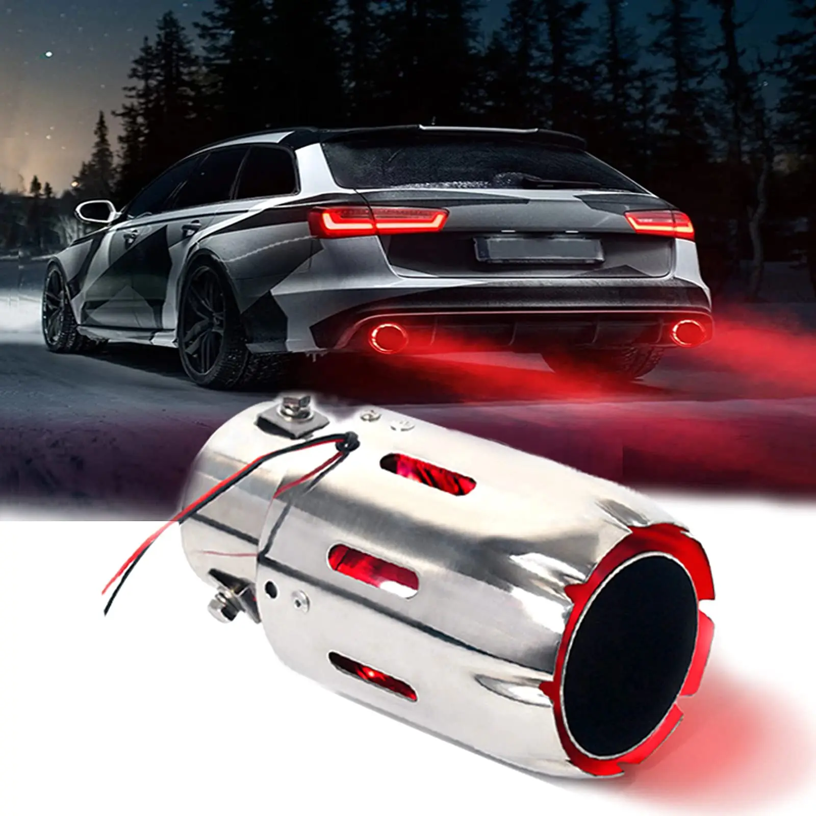 

63mm Red And Blue Light Emitting Tail Throat Stainless Steel Exhaust Pipe Led With Light Tail Throat General Car Modification