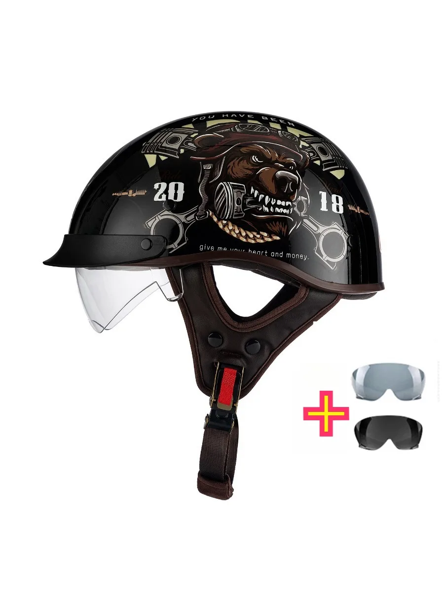 

Мотоциклетный шлем в стиле ретро, полушлем с открытым лицом и встроенным козырьком, сертифицированный CCC корпус из АБС-пластика для мужчин и женщин, уличная езда