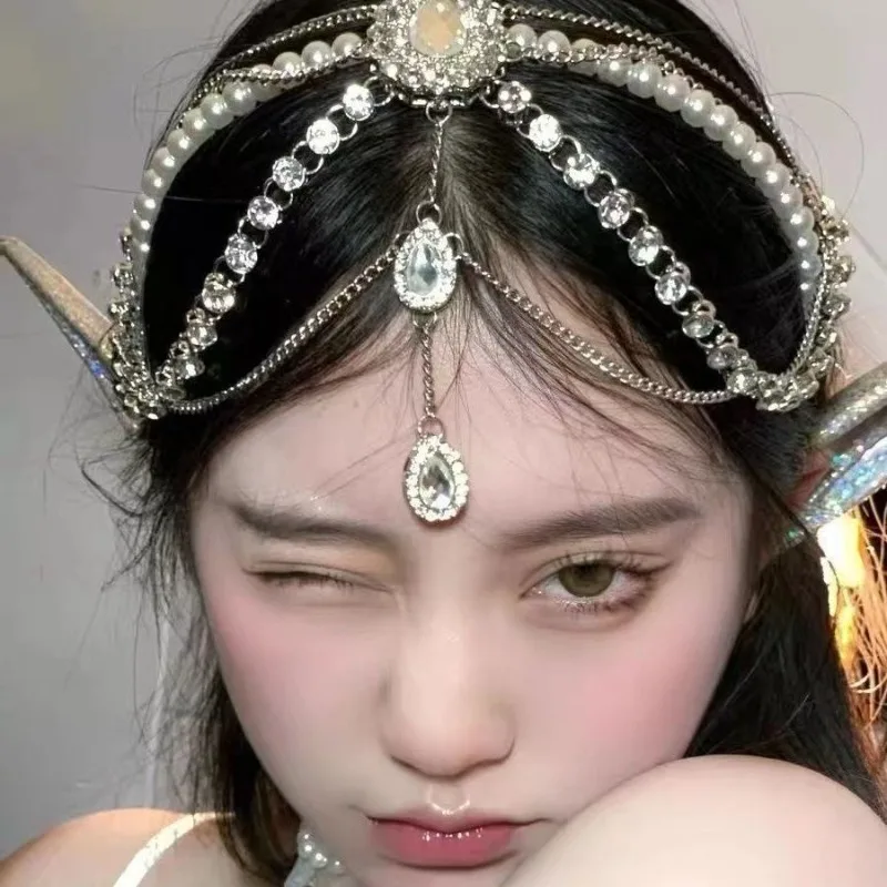 Luxury Bohemian Style Headdress Hair Accessories Female Super Fairy Ethnic Style Head Chain Crystal Bride Headpiece Halloween