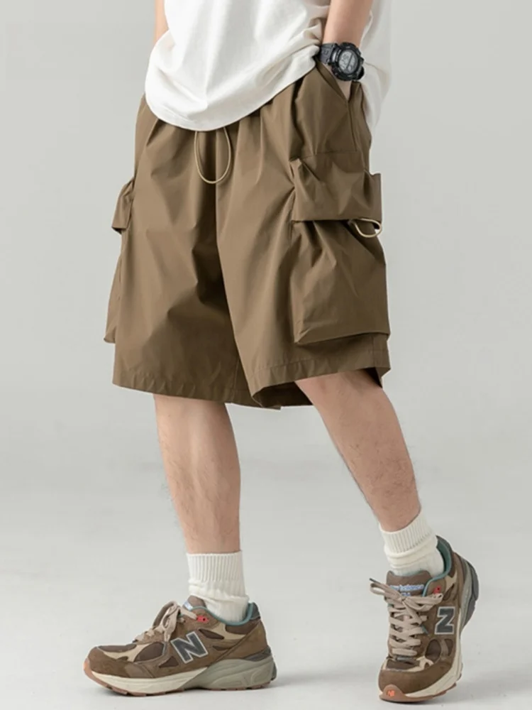 

Retro Workwear Short Pants Men Summer Trendy Outdoor Drawstring Multi-Pocket Loose Casual Five-Quarter Pants Straight Leg