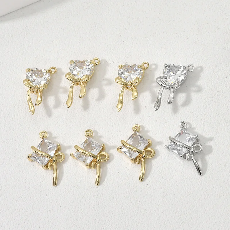 Copper-plated 14k Gold Color-preserving Love Square Bow Pendant DIY Bracelet Necklace Earrings Jewelry Pendant Accessories