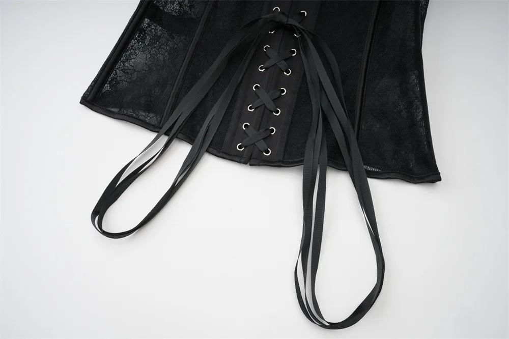 Damen Overbust-Korsett-Top Schwarz mit Blumenmuster Spitzen-Bustier Eingebaute Formkörbchen Rückenverschluss Stahlkorsett Vintage Shapewear Korsett – Detail 12