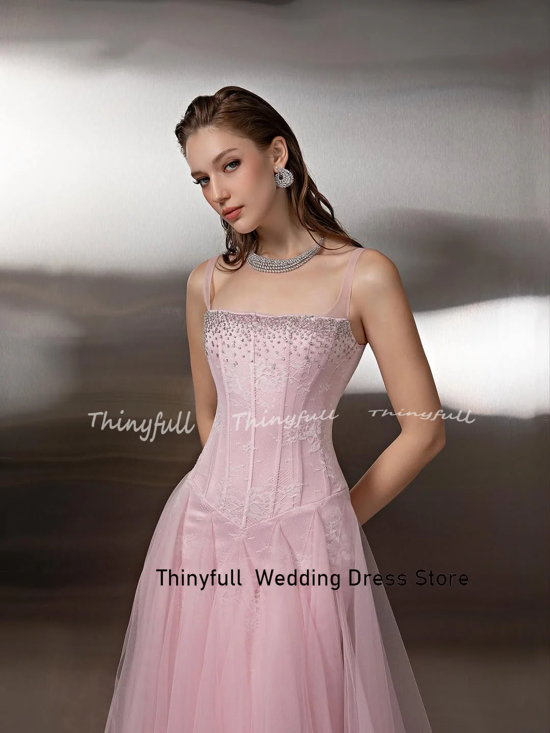 Thinyfull A라인 튤/레이스 아랍 프롬 드레스 민소매 비딩 이브닝 파티 드레스 2026 정장 가운 맞춤 제작