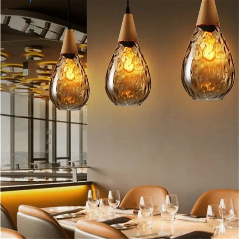 Chandelier for the living room teardrop-shaped glass E27 bulb LED dining room bedroom balcony lamp pendant