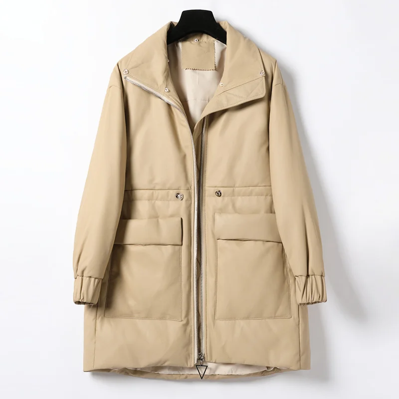 Veste en cuir de mouton pour femme, 2023 duvet de canard blanc, vestes en peau de mouton véritable, manteau à col en fourrure de vison, femme, nouveau, 90%