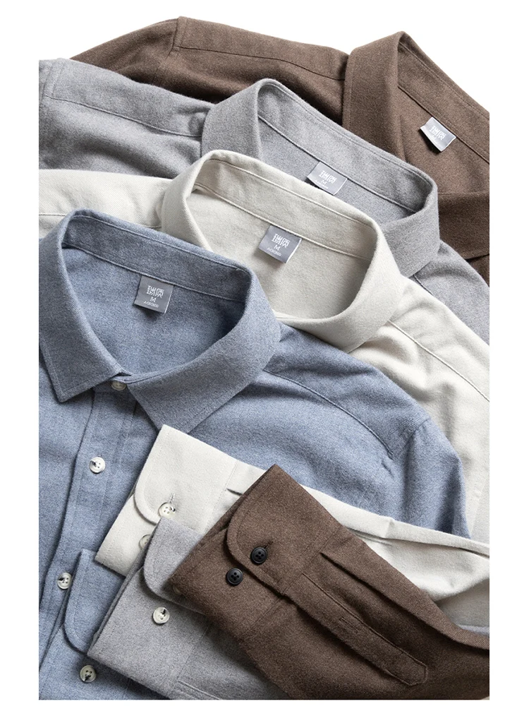 

Double-Sided Brued Long Sve Flannel irt for Middle-Aged And ly Men Spring Faion Urban Sle Cotton Polyester Blend