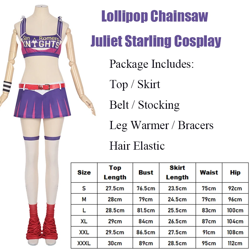 Gra Anime Lollipop piła łańcuchowa Juliet Starling Cosplay seksowny strój kąpielowy sukienka straszny zabójca cheerleaderka kostium na Halloween