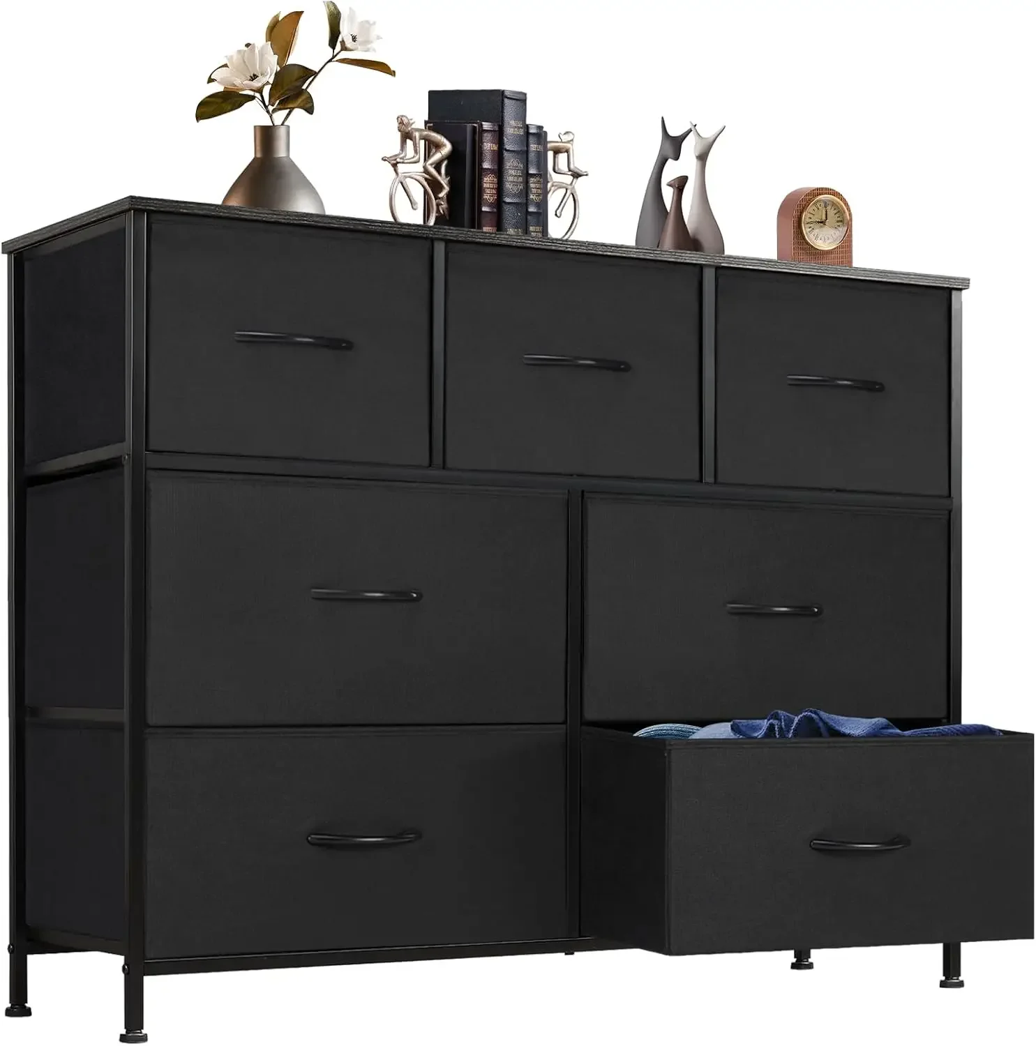 Dresser for Bedroom with 7 Drawers, Storage Organizer Units Furniture, Chest Tower TV Stand with Fabric Bins,Metal Frame