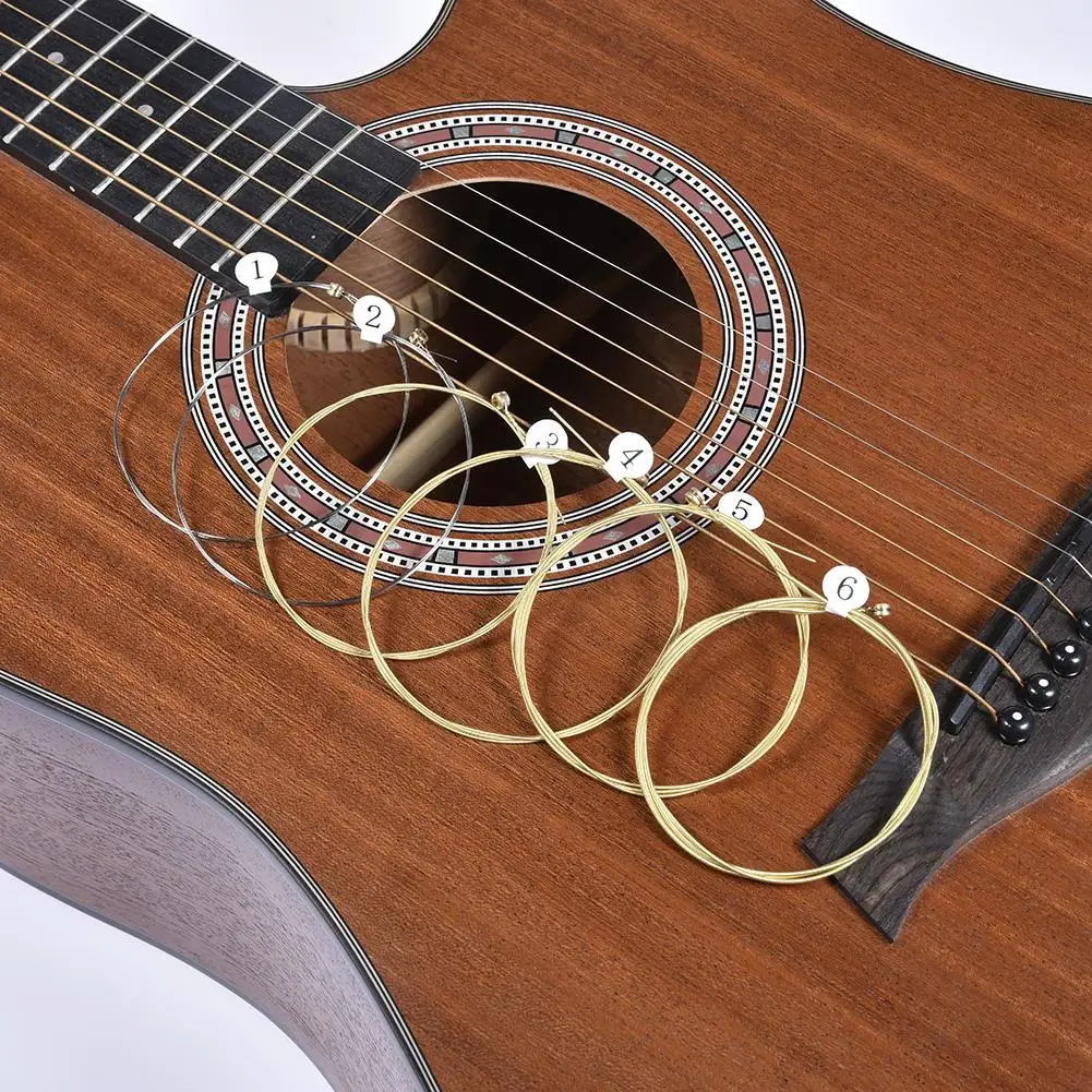 1set Universal Acoustic Guitar String Brass Hexagonal Steel Core Strings For Musical Instruments Guitars Strings Guitar Part