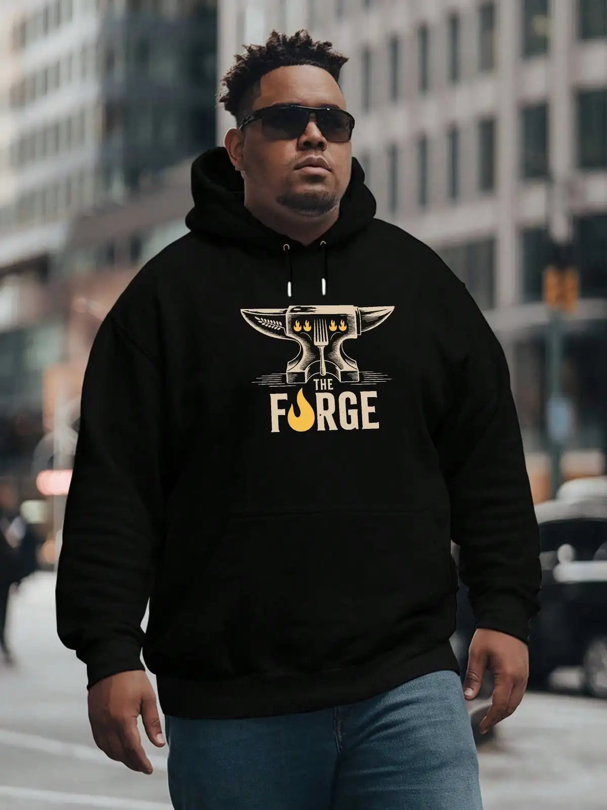 Autumn Winter Regular Fit Plush Hoodie, The Forge Themed Graphic, For Everyday Casual Occasion, Relaxed Pullover Top