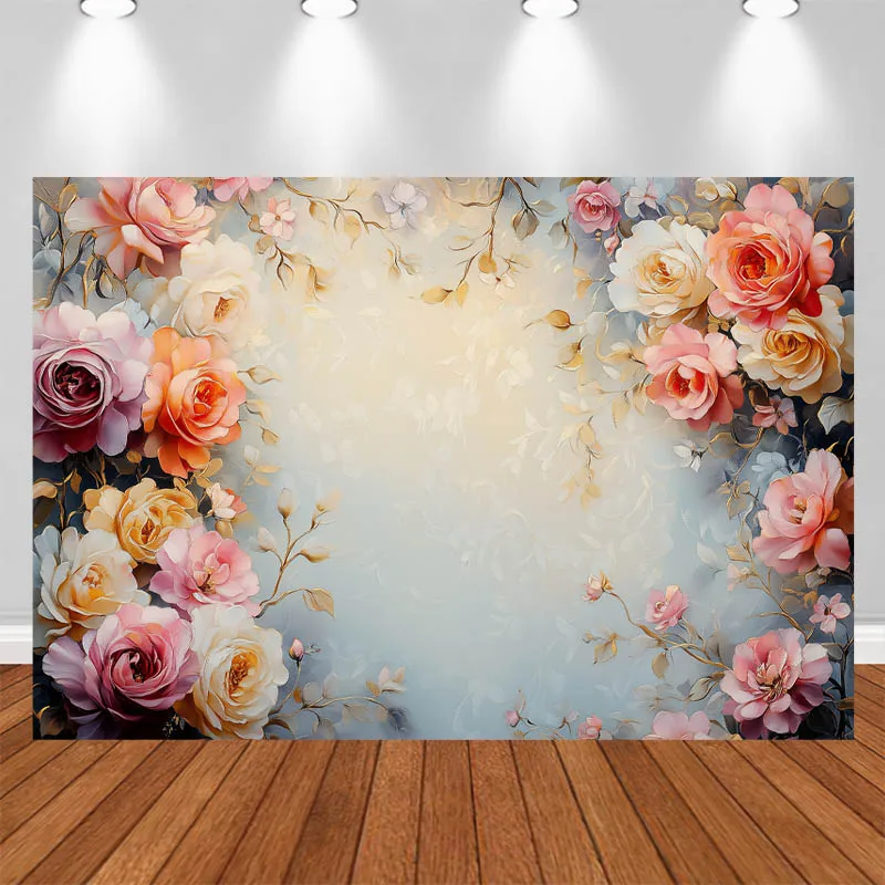 

LS Photography Background Gentle Luxury Oil Painting Theme Floral Frame Decorative Adult Portrait Photo Backdrop Studio