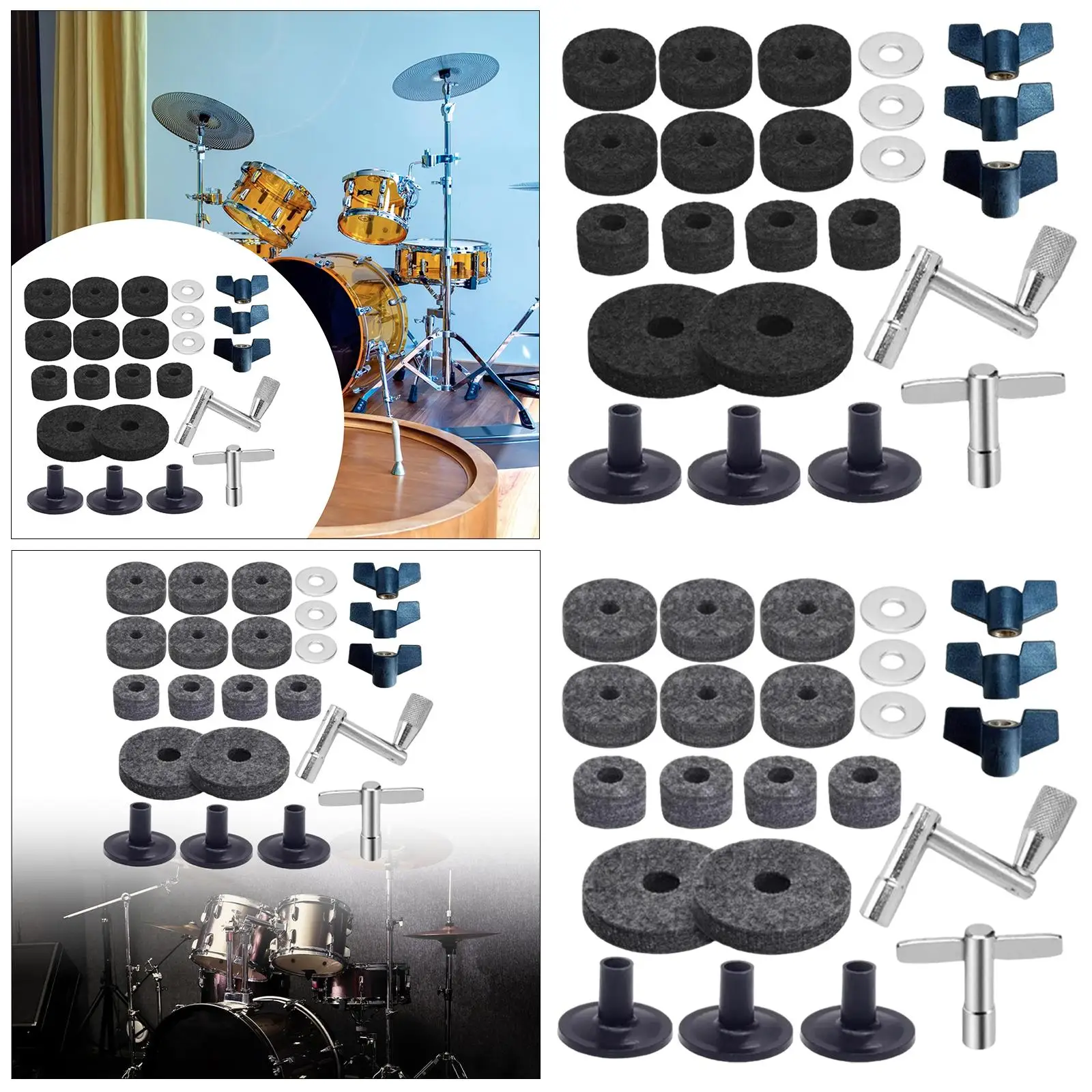 Drum Cymbals Kit with Felts Sleeves Wing Nuts and Washers Percussion Accessory for Professional Drum Set Upgrade