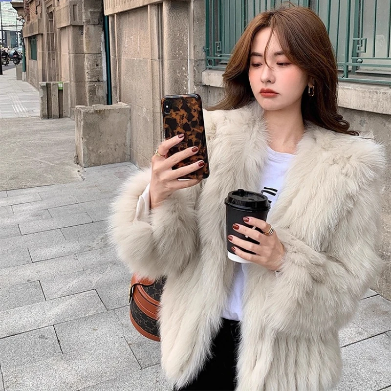 YOLANFAIRY natural whole fox jacket woman‘s winter warmth hooded commuting fashion youthful real fox fur coats woman luxury 2025
