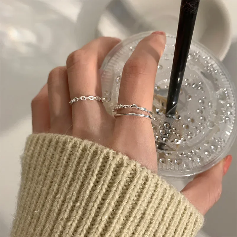 Women's Adjustable Silver Color Geometric Irregular Ring, Trendy Gift