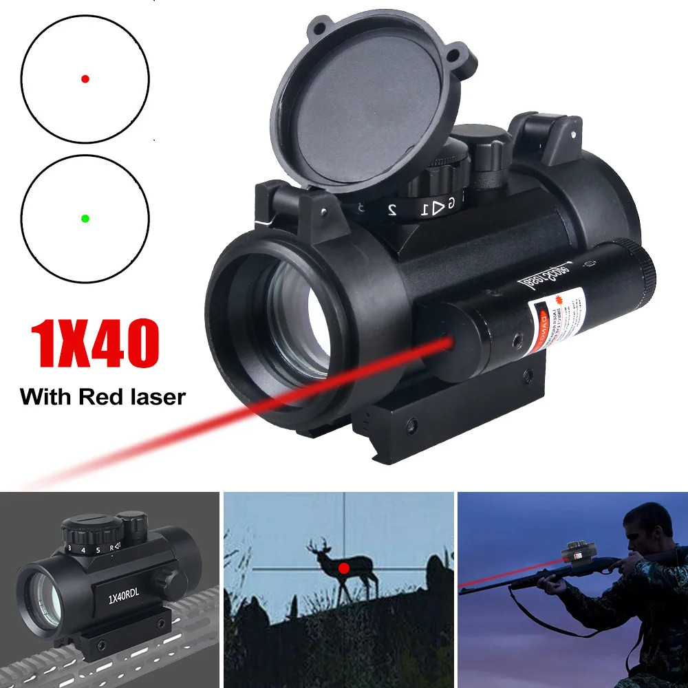 

1X40 RDL Red Green Dot Sight With Red Laser Airsoft Hunting Scope Optics Point Sight for 20mm Guide Rail Air Rifle Pistol Mount