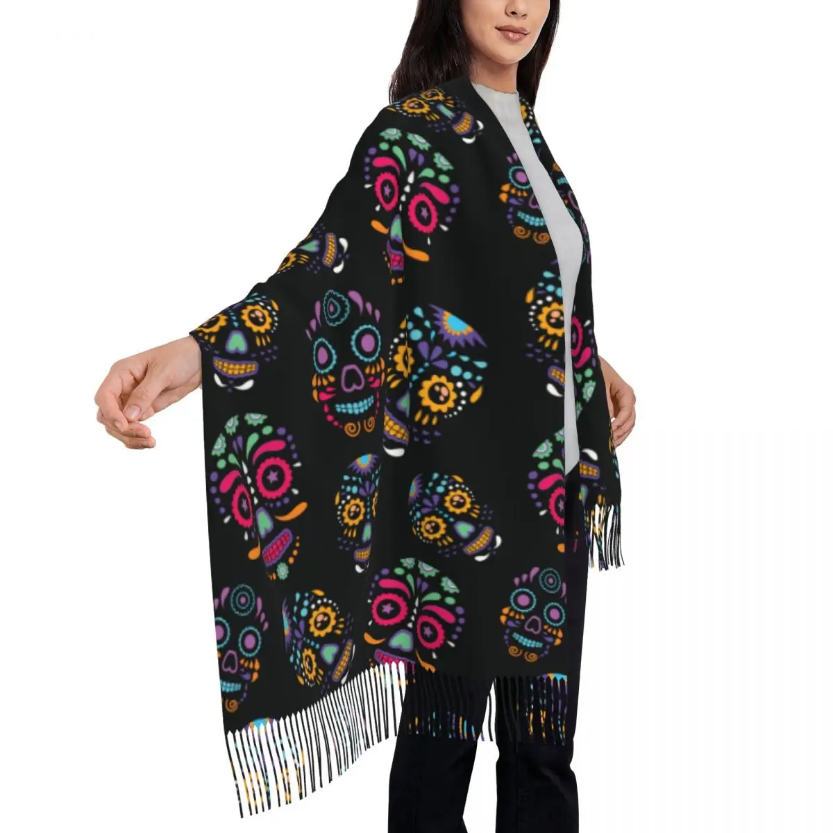 Écharpe colorée en cachemire pour femme, jour de la fréquence, accessoires de crâne de sucre, châles et écharpes, pashmina