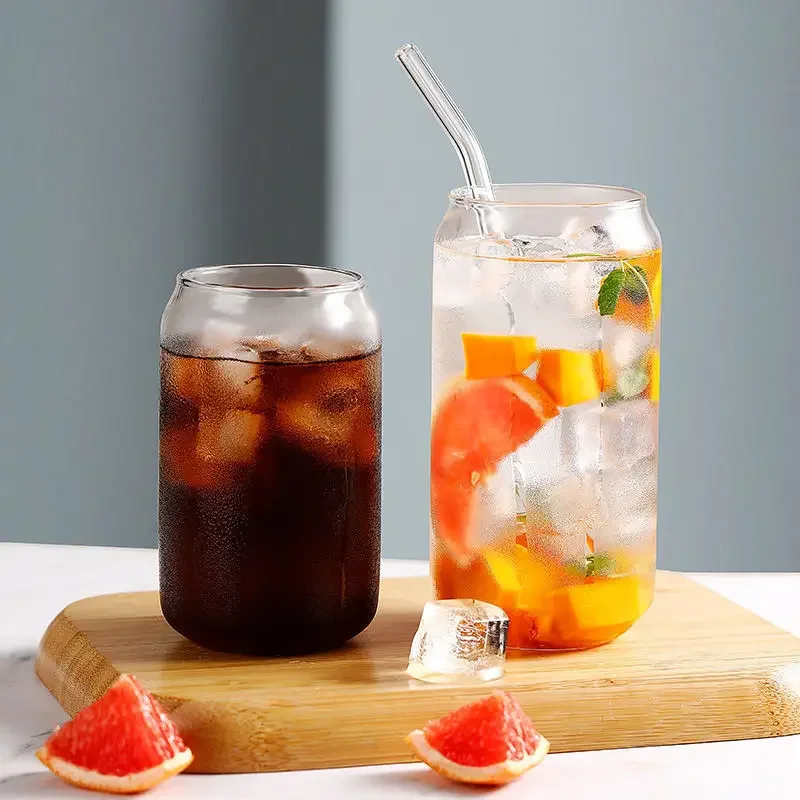 360/500ml Glass Cup Reusable Straw Coke Cup Transparent Water Juice Glass Beer Can Milk Coffee Mug Drinkware Kitchen Accessories